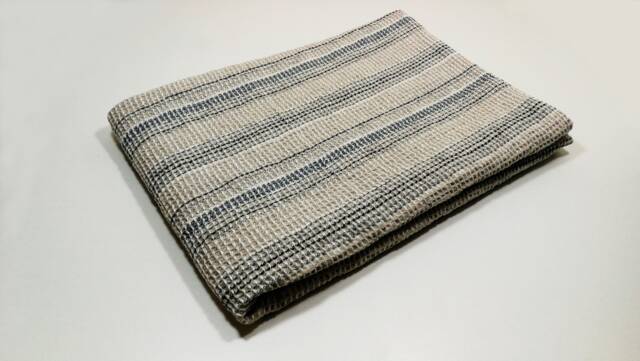 Pure Linen Towel, Beige Blue Striped Soft Waffle Bath Sauna Sheet, Beach Towel, Travel Guest - image 1