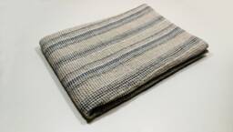 Pure Linen Towel, Beige Blue Striped Soft Waffle Bath Sauna Sheet, Beach Towel, Travel Guest - thumbnail 1
