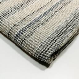 Pure Linen Towel, Beige Blue Striped Soft Waffle Bath Sauna Sheet, Beach Towel, Travel Guest - thumbnail 3