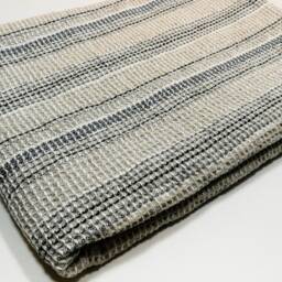 Pure Linen Towel, Beige Blue Striped Soft Waffle Bath Sauna Sheet, Beach Towel, Travel Guest - thumbnail 2