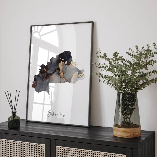 Burkina Faso Map Black & Gold Wall Art Print [Ev] - image 1