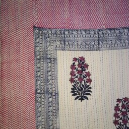 Hand Block Print Kantha Quilt, Indian Cotton Bedspread - 90 X 108 Inches - thumbnail 3