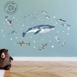 Sea Life Whale, Dolphins & Sharks Wall Decals, Plastic-Free Kids Room Wall Stickers - thumbnail 2
