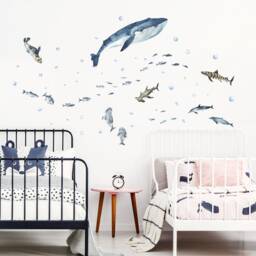 Sea Life Whale, Dolphins & Sharks Wall Decals, Plastic-Free Kids Room Wall Stickers - thumbnail 3