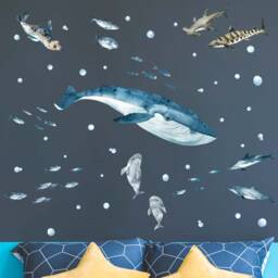 Sea Life Whale, Dolphins & Sharks Wall Decals, Plastic-Free Kids Room Wall Stickers