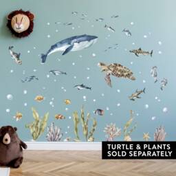 Sea Life Whale, Dolphins & Sharks Wall Decals, Plastic-Free Kids Room Wall Stickers - thumbnail 4