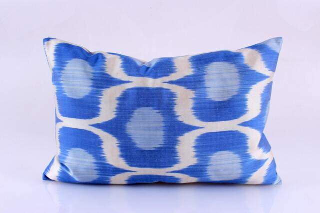Ikat Silk Velvet Pillow 16x24 - Handmade Boho Cushion Cover Turkish Home Decor Accent - image 1