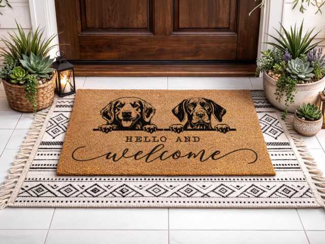 Golden Retriever Mat - Unique Lab Illustration Rug Elegant Scripted Custom Sign - image 1