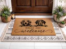 Golden Retriever Mat - Unique Lab Illustration Rug Elegant Scripted Custom Sign