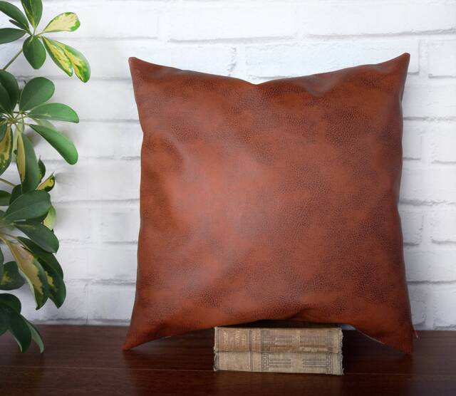Terracotta Faux Leather Pillow Cover Rustic Modern Home Decor - 16''x16'' - image 1