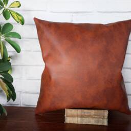 Terracotta Faux Leather Pillow Cover Rustic Modern Home Decor - 16''x16'' - thumbnail 2