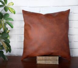 Terracotta Faux Leather Pillow Cover Rustic Modern Home Decor - 16''x16'' - thumbnail 1