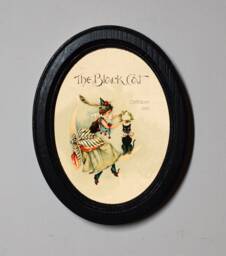 Halloween Black Oval Wooden Framed Picture Witchy Wall Hanging, Vintage Gothic, The Cat - thumbnail 1