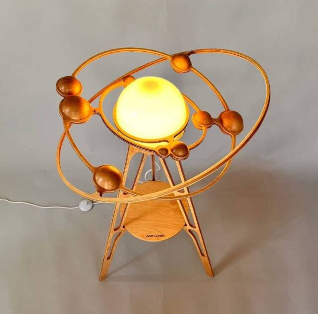 Kinetic Solar System Floor Lamp Handmade Wooden Telurian Lamp - image 1
