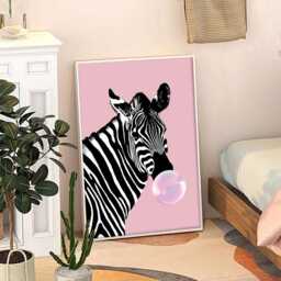 Zebra Blowing Bubbles Fun Art Canvas Poster, Trendy Wall Art, Funny Aesthetic Decor, Retro Home Printed Gift - thumbnail 3