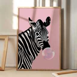 Zebra Blowing Bubbles Fun Art Canvas Poster, Trendy Wall Art, Funny Aesthetic Decor, Retro Home Printed Gift - thumbnail 1