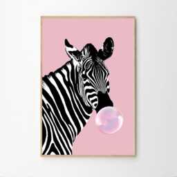 Zebra Blowing Bubbles Fun Art Canvas Poster, Trendy Wall Art, Funny Aesthetic Decor, Retro Home Printed Gift - thumbnail 2