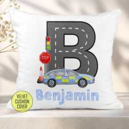 Personalised Police Car Cushion, Emergency Service Vehicle, Gift, Personalised Cushion, Nursery Decor, Toddler Bedroom Accessory - thumbnail 2