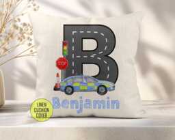 Personalised Police Car Cushion, Emergency Service Vehicle, Gift, Personalised Cushion, Nursery Decor, Toddler Bedroom Accessory - thumbnail 1