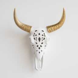 Faux Taxidermy Decorative Carved Bison Skull - Wall Decor White & Gold Cbi0108