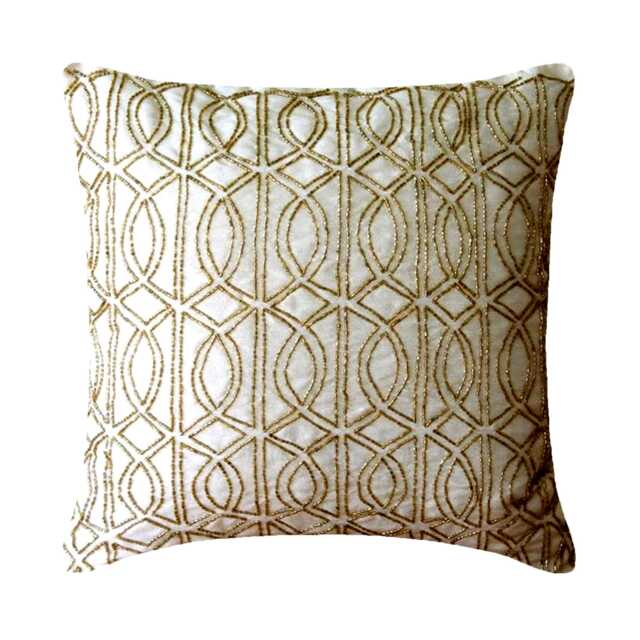 "Art Silk Ivory Throw Cushion Cover 16""x16" - image 1