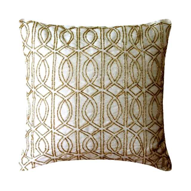 "Art Silk Ivory Throw Cushion Cover 16""x16" - image 1