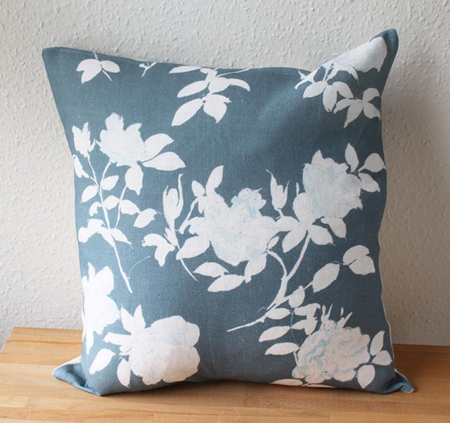 Cushion Cover in Linen, White Roses, Water Color Original, Digital Printed - image 1