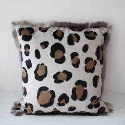 Large Leopard Print Fringed Velvet Cushion Pillow, Bright Decor - thumbnail 3