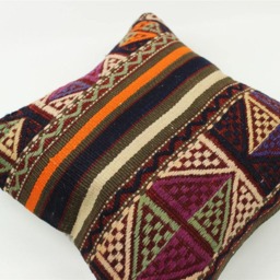 Vintage Kilim Pillow Cover Turkish Wool Cushion, Bohemian Decor - 16x16 Inch - thumbnail 2