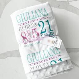 Personalized Minky Baby Blanket Custom Birth Stats Keepsake - thumbnail 4