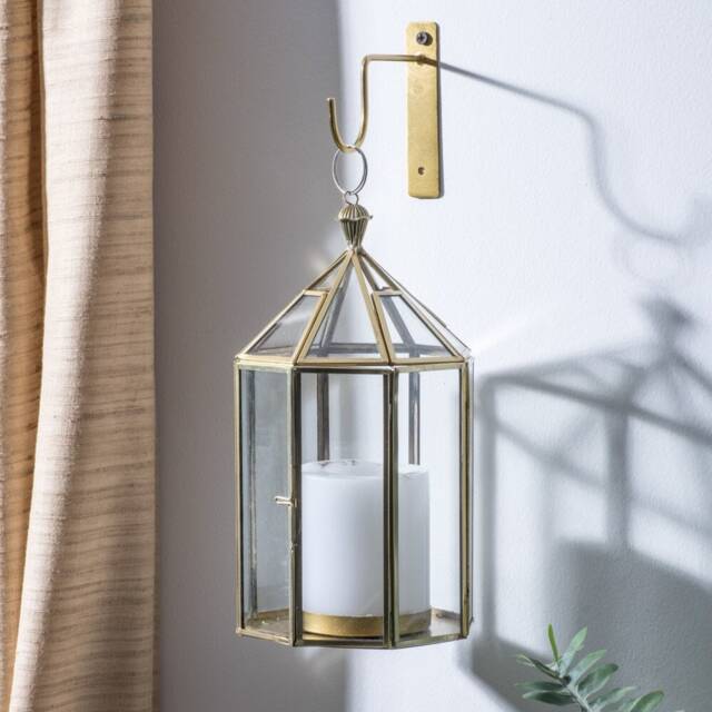 "House-Shape Glass Lantern With Metal Frame Antique Gold Or Silver " - image 1