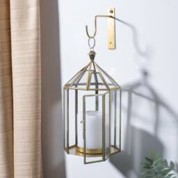 "House-Shape Glass Lantern With Metal Frame Antique Gold Or Silver " - thumbnail 2