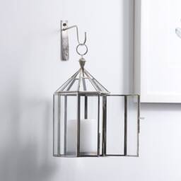 "House-Shape Glass Lantern With Metal Frame Antique Gold Or Silver " - thumbnail 3