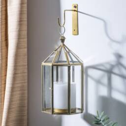 "House-Shape Glass Lantern With Metal Frame Antique Gold Or Silver " - thumbnail 1
