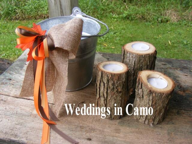 3 Rustic Wooden Candles Various Heights With Tea Lights Country - image 1
