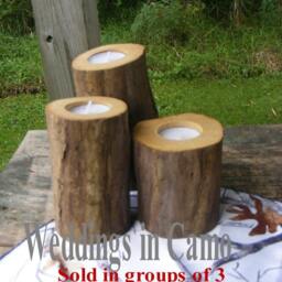 3 Rustic Wooden Candles Various Heights With Tea Lights Country - thumbnail 2