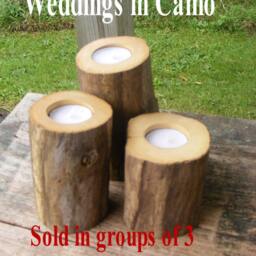 3 Rustic Wooden Candles Various Heights With Tea Lights Country - thumbnail 3