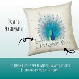 Personalised Peacock Cushion Gift Printed Name Design - Throw Pillow For Boys Nursery Bedroom Birthday Christmas Cs382 - thumbnail 3