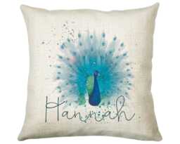 Personalised Peacock Cushion Gift Printed Name Design - Throw Pillow For Boys Nursery Bedroom Birthday Christmas Cs382