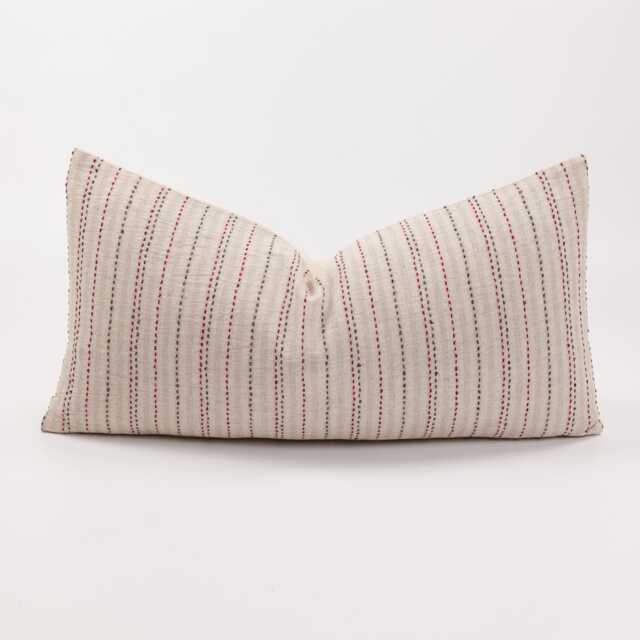 Rustic Linen Cotton Lumbar Pillow Cover, Striped Dotted Farmhouse Cushion - image 1