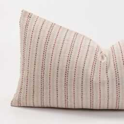 Rustic Linen Cotton Lumbar Pillow Cover, Striped Dotted Farmhouse Cushion - thumbnail 2