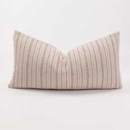 Rustic Linen Cotton Lumbar Pillow Cover, Striped Dotted Farmhouse Cushion - thumbnail 1