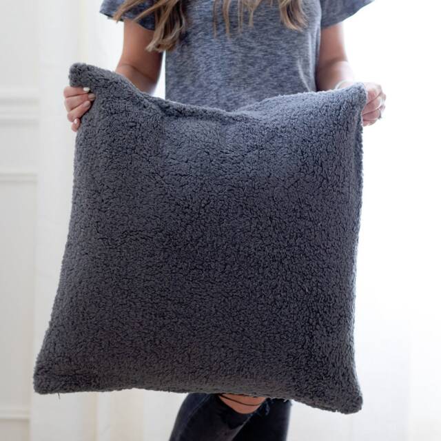 Brady -- - Natural Sherpa Pillow Cover Natural Gray Fuzzy Grey - image 1