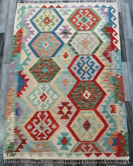 Tribal Kilim Rug, Handmade Artisan Afghan Turkish Scandinavian Navajo Bohemian Flatweave Wool Multicolour Rug 177x124 cm - image 1