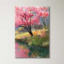 Cherry Blossom Grove Oil Painting - Split Canvas Wall Art Pink Landscape Nature Decor Vibrant Spring Floral Hanging - thumbnail 4