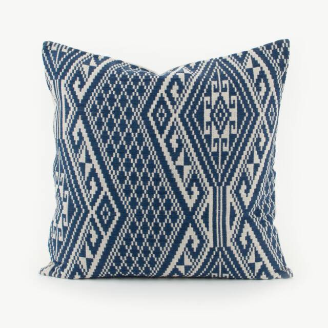 Handspun Indigo Kilim Pillow Cover 20x20, Ethnic Tribal Woven Cotton - image 1
