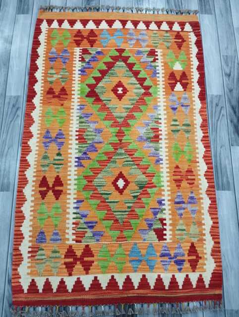 Classic Rug, Handmade Artisan Afghan Turkish Scandinavian Navajo Bohemian Wool Flatweave Multicolour Kilim Rug 157x97 cm - image 1