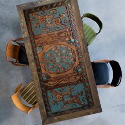 Hand-Carved Wooden Dining Table Farmhouse Style, Custom Size - thumbnail 2