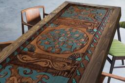Hand-Carved Wooden Dining Table Farmhouse Style, Custom Size - thumbnail 1