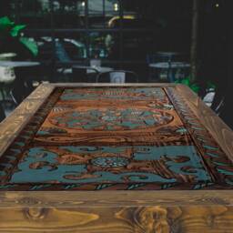 Hand-Carved Wooden Dining Table Farmhouse Style, Custom Size - thumbnail 3